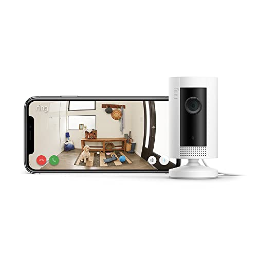 Ring Indoor Cam, una cámara de seguridad compacta, alimentación por cable, HD, comunicación bidireccional, compatible con Alexa | Incluye 30 días gratis del plan Ring Protect | Blanco