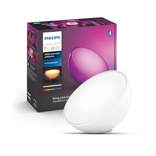 Philips Hue - Lámpara de mesa inteligente Hue Go, Luz Blanca y de Colores, Portátil, con batería, Compatible con Alexa y Google Home, blanca