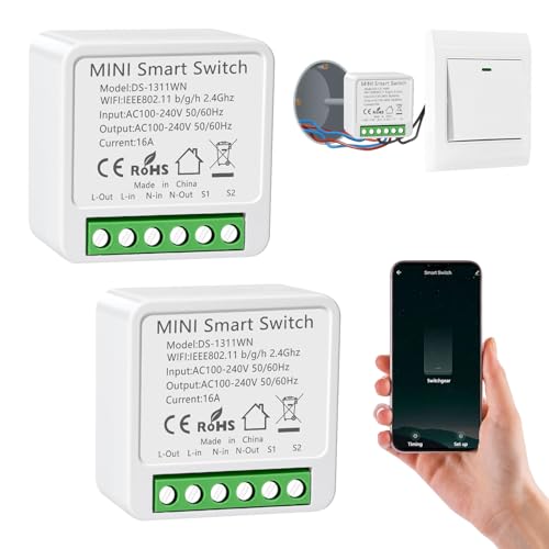 2PC Interruptor de Luz Inteligente WIFI, Interruptor Inteligente Alexa, Smart Switch WIFI,Interruptor Inteligente Compatible con Alexa,Tuya y Smart Life,Interruptor WIFI, Interruptor Alexa