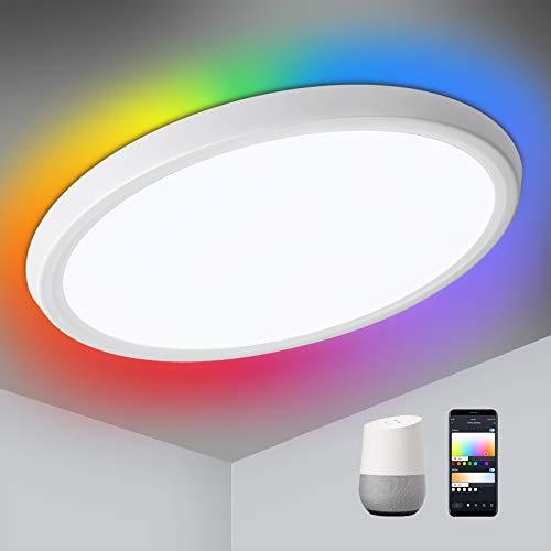 Oeegoo Lámpara LED de techo regulable con WiFi, luz de fondo RGB, 30W Smart LED plafón compatible con Google Home, aplicación y control por voz, ultrafina 3.2 cm