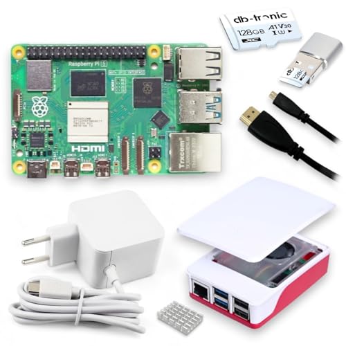 Raspberry Pi 5 8GB Starter Kit | 128GB microSD | Fuente de alimentación Oficial USB-C 27W | Carcasa Oficial con Ventilador | Cable Micro HDMI 4K 1 m | Disipador de Calor