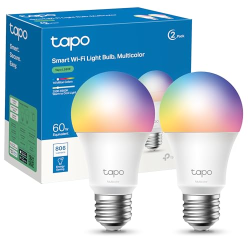 TP-Link Tapo L530E , Bombilla LED inteligente Wi-Fi, multicolor, regulable, E27, 8.3 W 806 lm, compatible con Alexa y Google Home, 2 Unidad ( Paquete de 1)