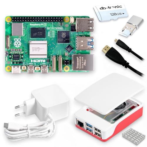 Raspberry Pi 5 8GB Starter Kit | 128GB microSD | Fuente de alimentación Oficial USB-C 27W | Carcasa Oficial con Ventilador | Cable Micro HDMI 4K 1 m | Disipador de Calor