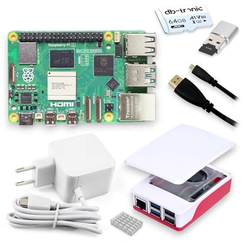 Raspberry Pi 5 8GB Starter Kit | 64 GB microSD | Fuente de alimentación USB-C 27W | Carcasa con ventilador | Cable Micro HDMI de 1 m | Disipador de calor